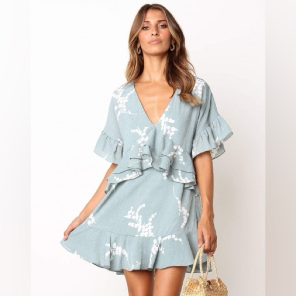 Blue and White Ruffled Dress